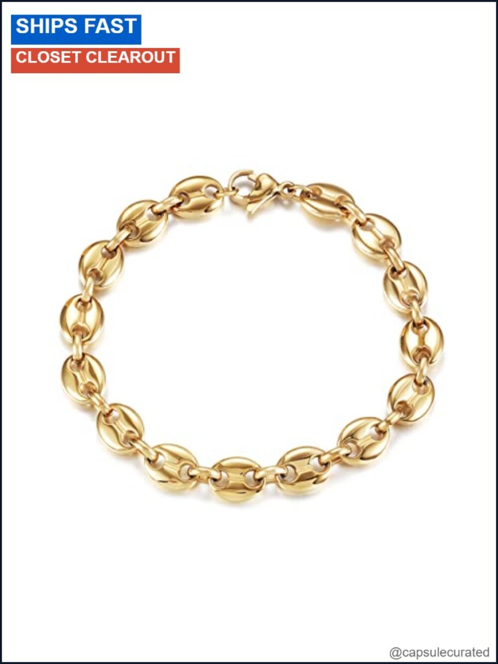Gold Coffee Bean Link Bracelet Adjustable Stainless Steel Unisex Gift